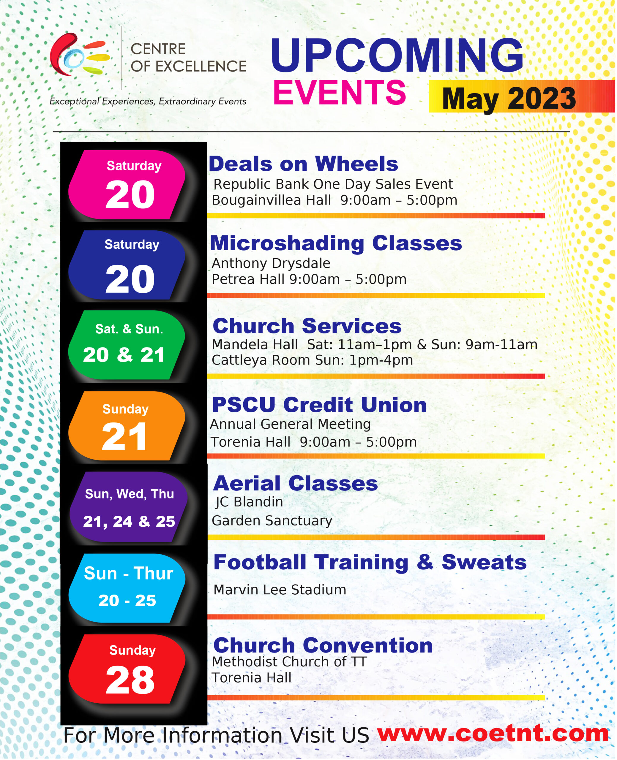 COE Upcoming events 19th – 25th May 2023